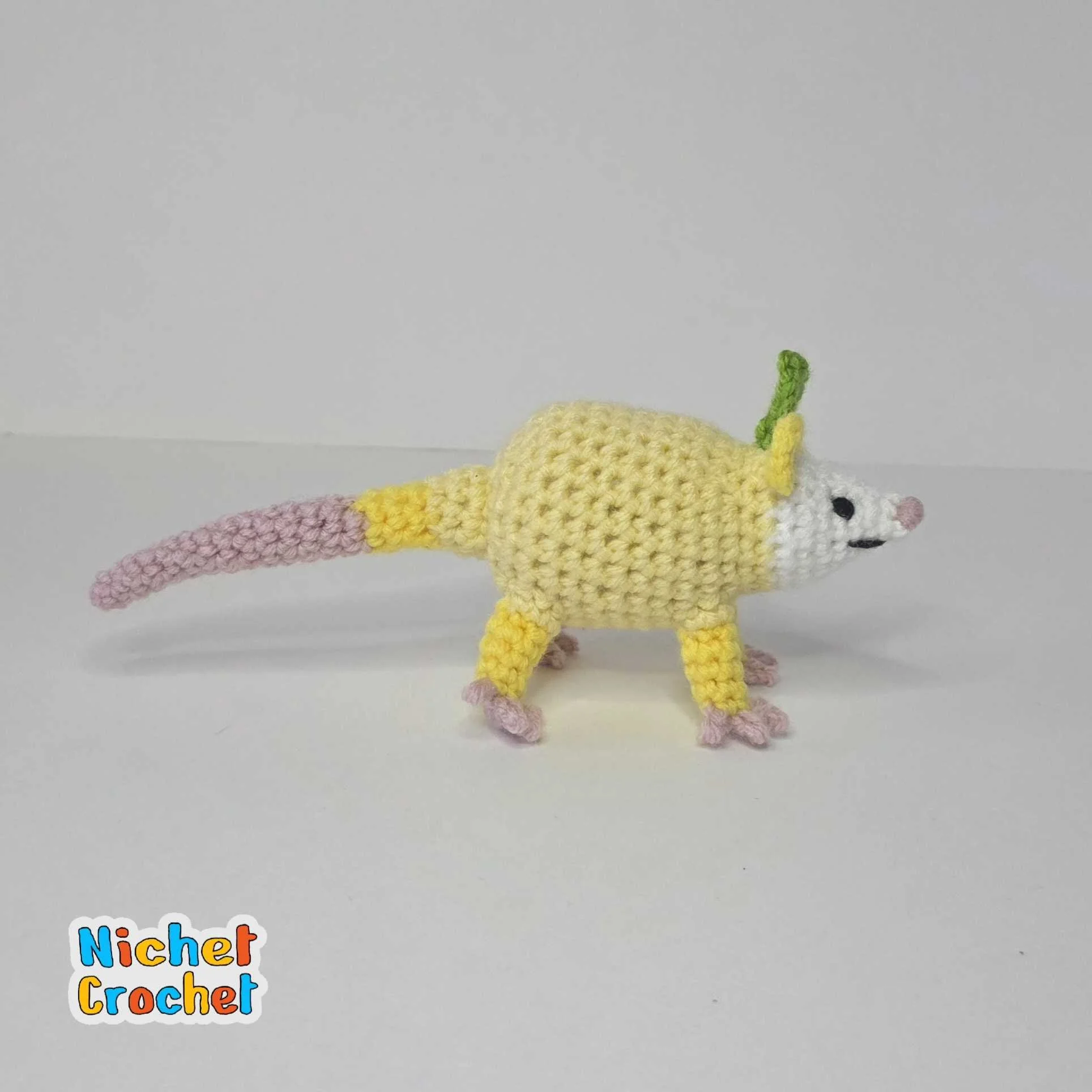 Crochet Pink Flower Opossum Plush — Nichet Crochet